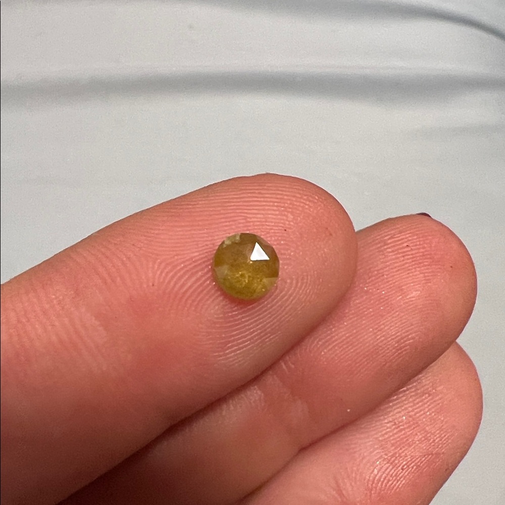 Lovely Round Rose Cut Moss Green/Yellow Natural Loose Diamond